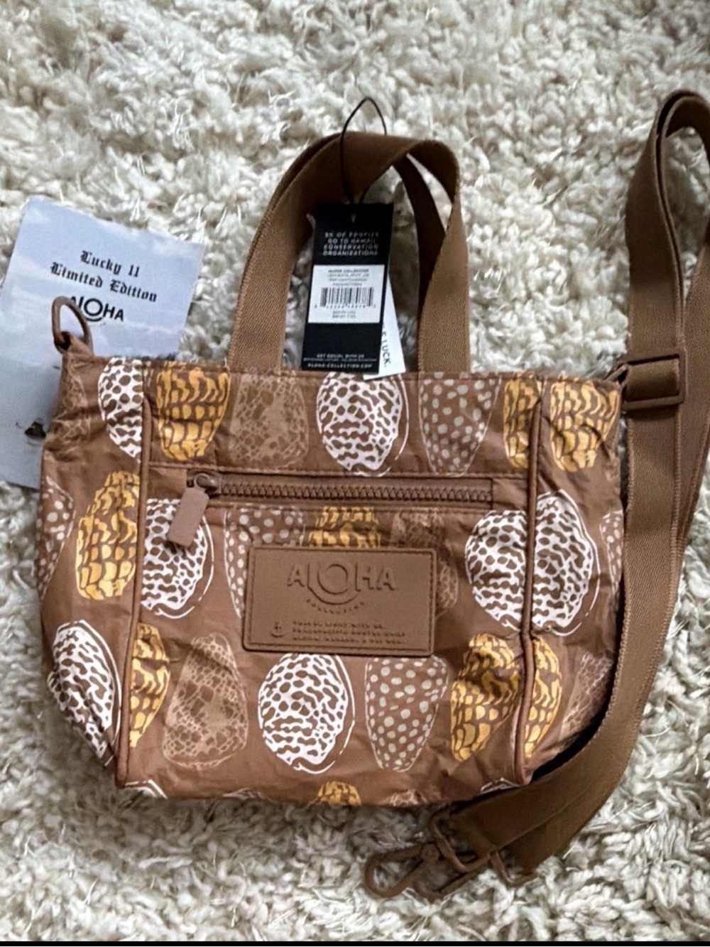ALOHA Collection Brown, Gold & Cream Patterned Crossbody Bag